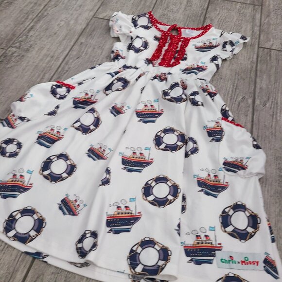Chris N Missy girls white summer Nautical ships print dress size 7 - Picture 8 of 13